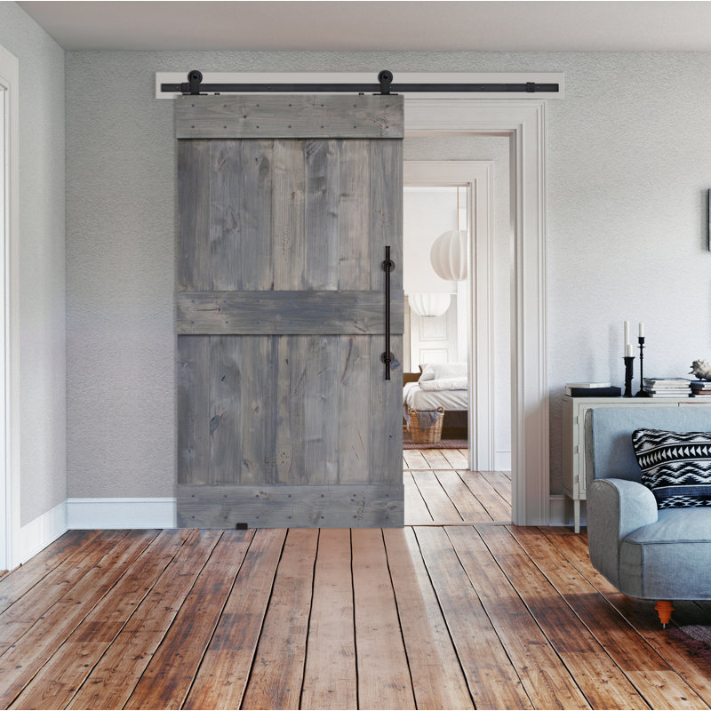 Porte de grange en bois lambrissé sans trousse de quincaillerie d'installation, Gris charbon, 48 po x 96 po