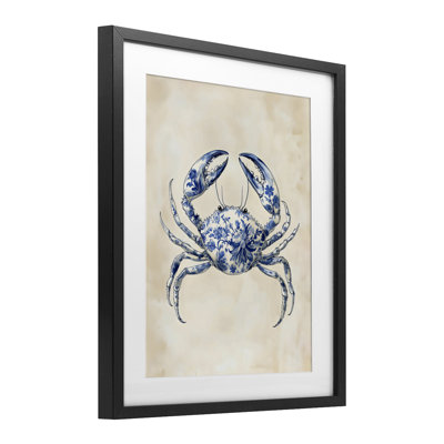 Crabe floral bleu, reproduction sous verre, design par Arlington Prints