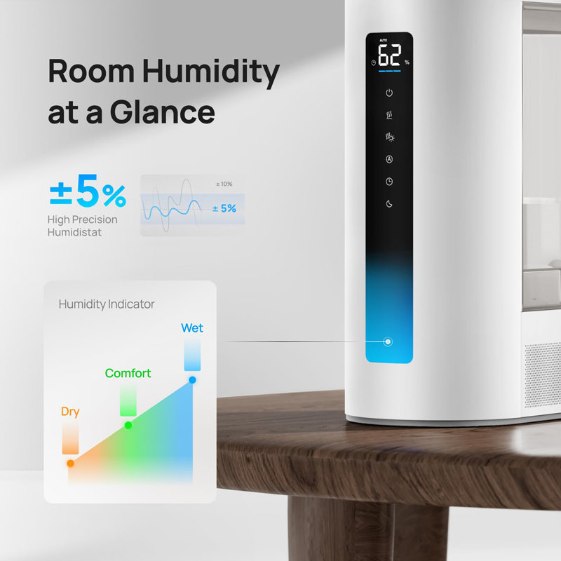 6L Humidifiers for Bedroom, Smart Warm & Cool Mist for Large Room, 60Hr Quiet Runtime for Baby, Plant, Humidity Sensor, Indicator Light, 12H Timer, Google/Alexa