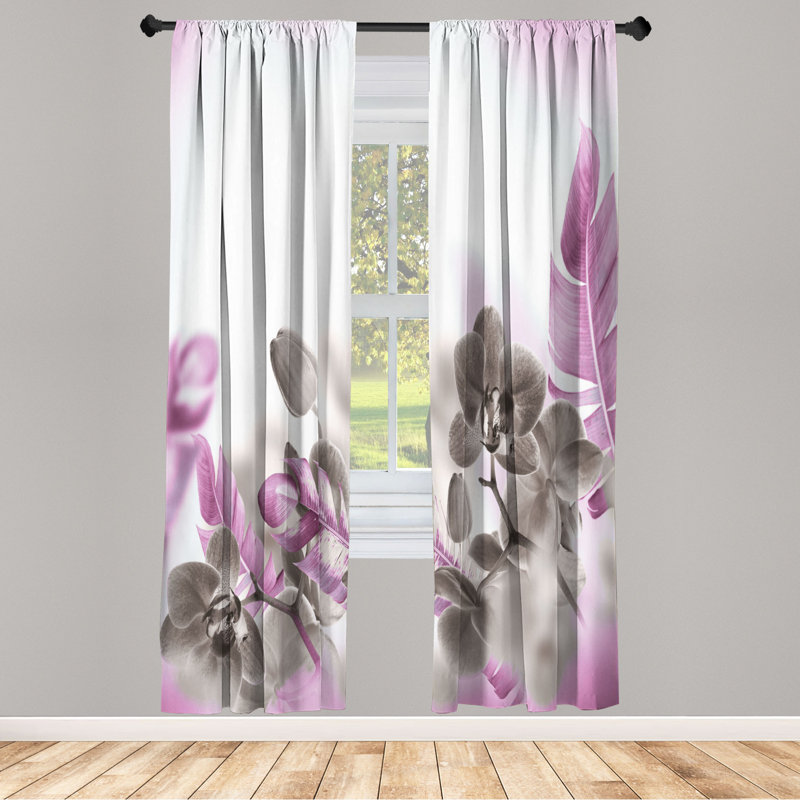 Microfiber Floral Semi-Sheer Rod Pocket Curtain Panels, 28" W x 84" L, Lilac Purple/Gray/White
