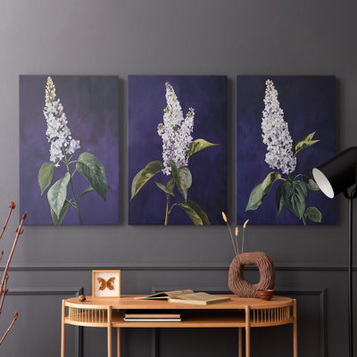 Série d'étude florale Lxxxi - Ensemble de 3 toiles tendues avec châssis - Prêt à être accroché