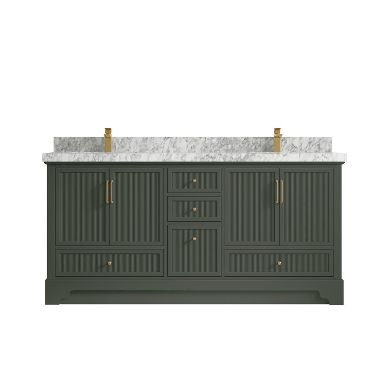 Meuble-lavabo double autoportant 72 po avec plateau en marbre Alys