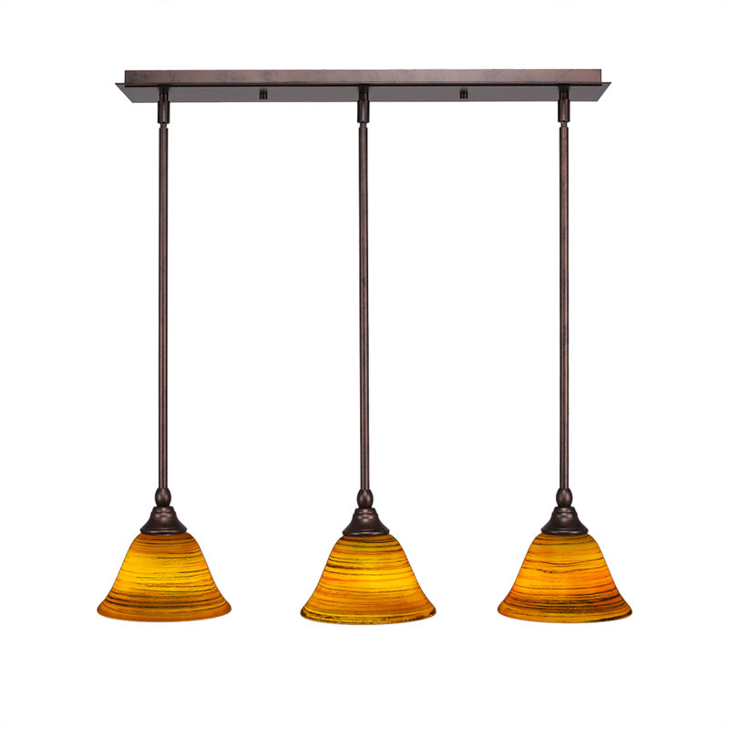 3 Light Stem Hung Linear Pendalier With 7" Firré Saturn Glass, Bronze