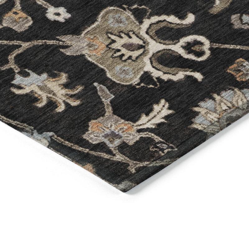 Black 5' x 7' Washable Synthetic Flat Woven Rug
