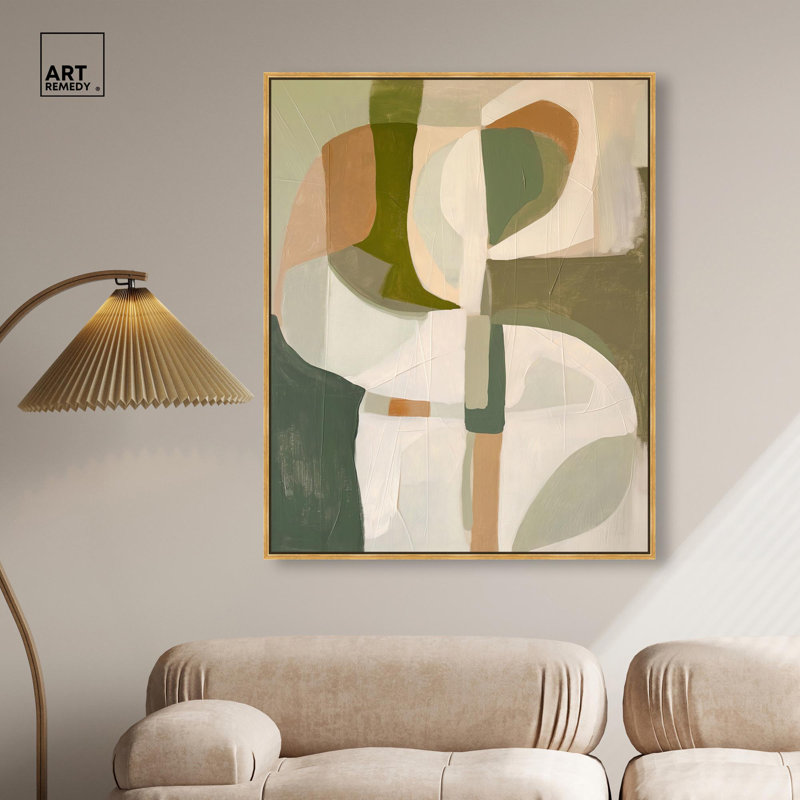 «Soft Reverberations I Canvas Midcentury Abstracts» par Art Remedy, H 46 po x l 37 po, Cadre flottant doré