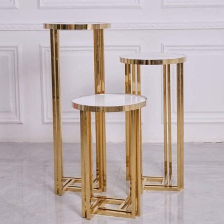 Milne 3 Piece Metal Gold Round Pedestal Columns for Wedding Birthday Party Events