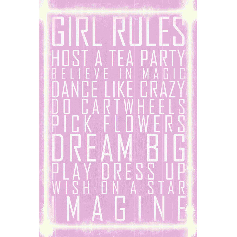 «Girl Rules» - peinture sur toile tendue, L 12 po x H 18 po