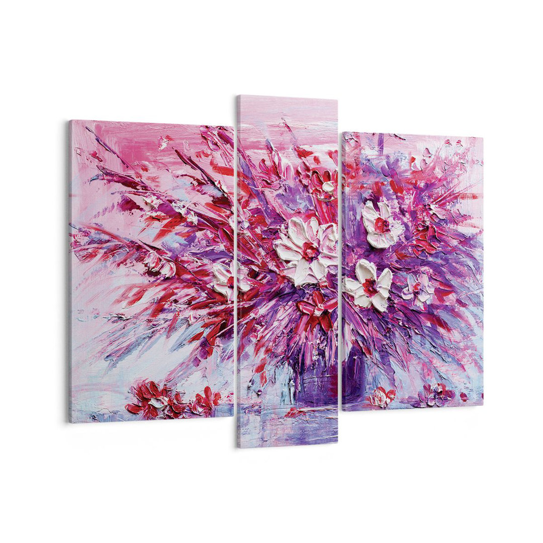 3-tlg. Leinwandbilder-Set Impasto Flowers Pink