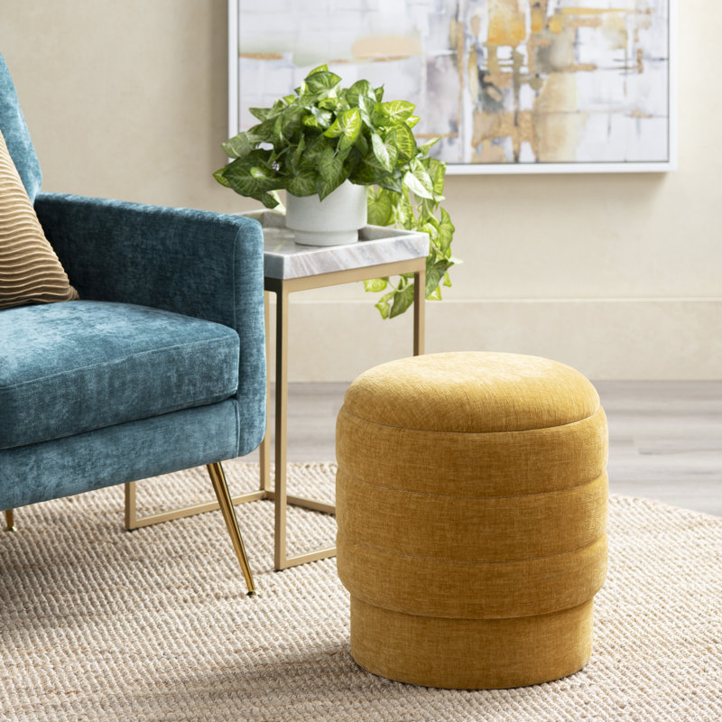 Round Ottoman W/ Storage, Spice Yellow