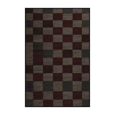 Machine Washable Checkered Brown Area Rug
