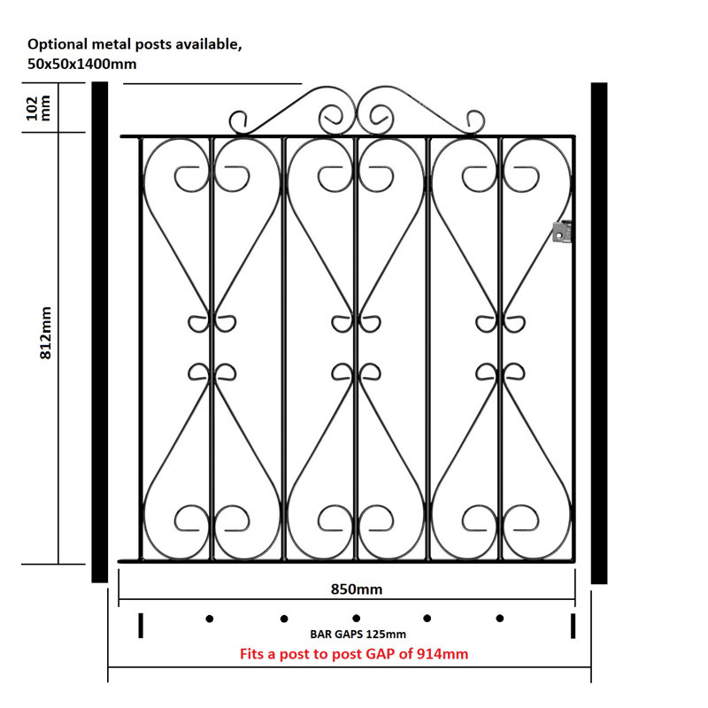 Uriegas Scroll Single Metal Garden Gates High, 91cm W X 91cm H