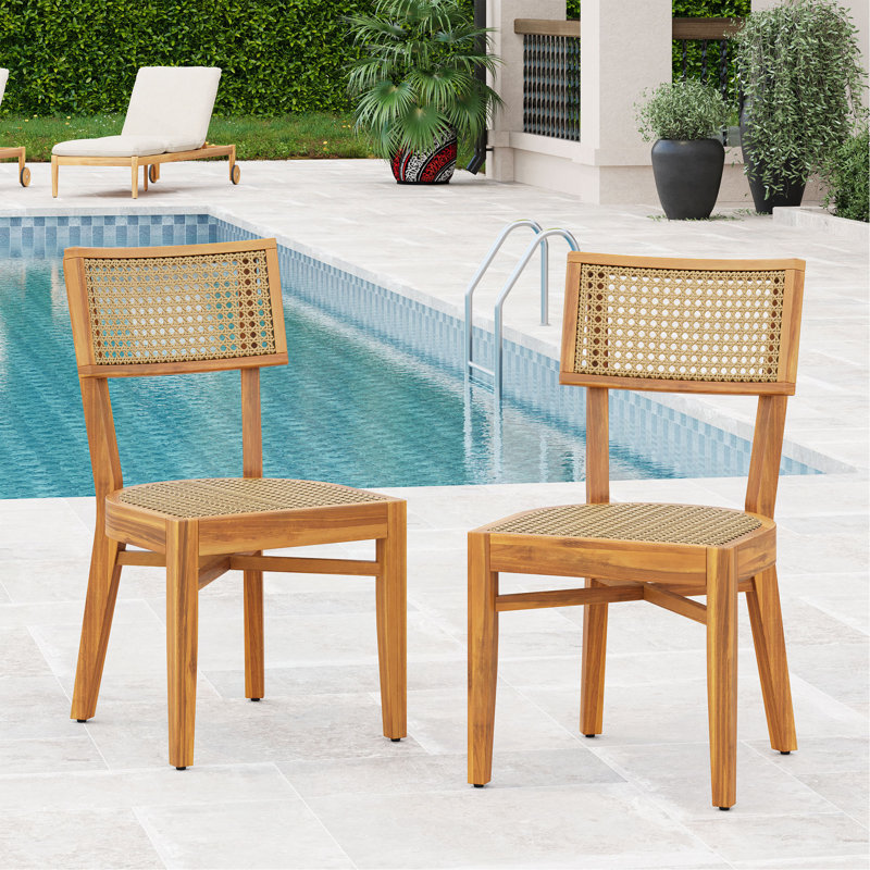 Chaise en bois d'acacia avec osier brun clair Netro