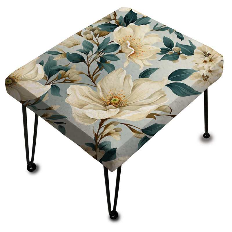 Sandy Beige And Blue Hydrangea Tranquility VII - Floral Rectangle Ottoman