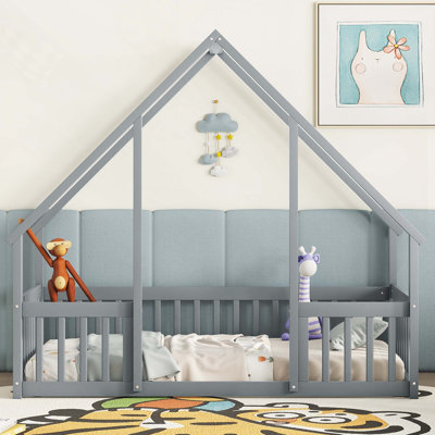 House-Shaped Floor Bed With Fence, Guardrails