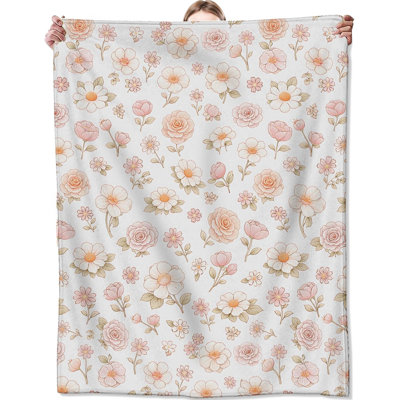 Couverture en flanelle à motif floral rose, jeté douillet avec fleur d'aquarelle, couvertures légères pour toutes les saisons, décoration et cadeaux élégants pour canapé-lit Wildflower Home, 50 x 60 po