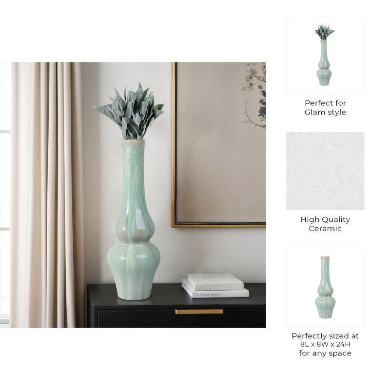 Handmade Stoneware Table Vase, Overall Height-  24"