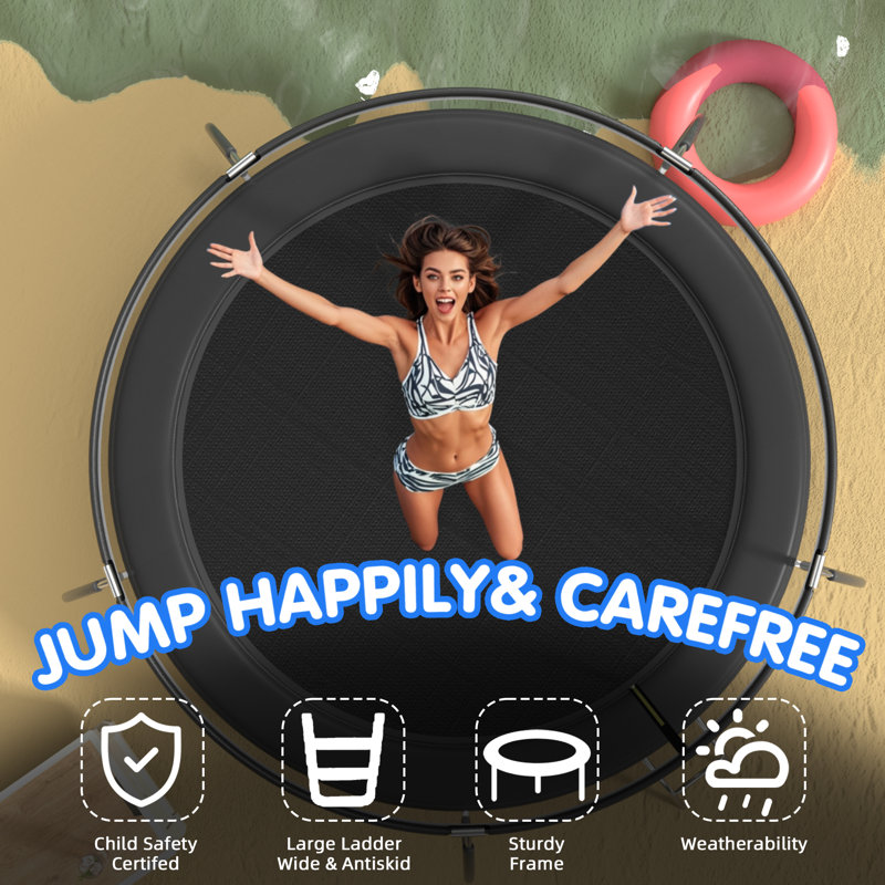 SENCHO GINSYTALIOR 35.6cm Round Backyard Trampoline with Safety Enclosure with Handlebar