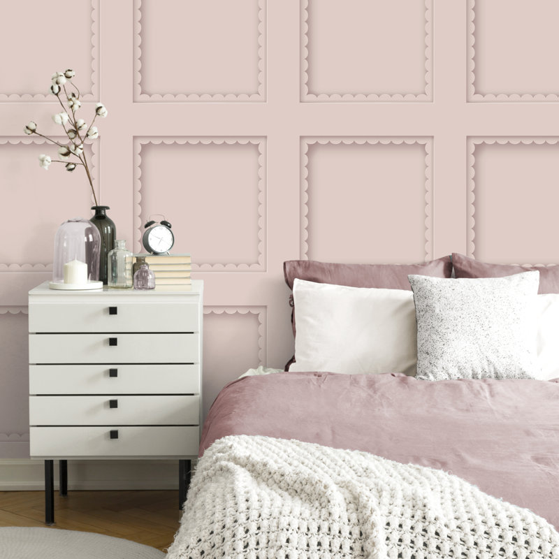 Scallop Panel Mineral Blue Wallpaper, Pink