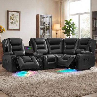 Canapé inclinable électrique surdimensionné, 4 sièges inclinables en similicuir avec console, sièges de cinéma maison avec éclairage DEL