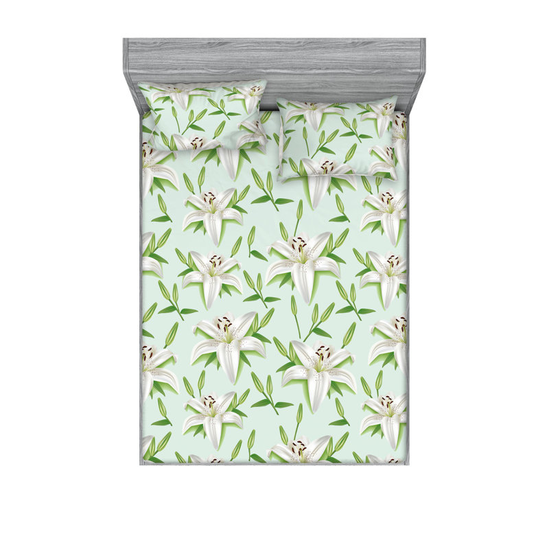 Drap-housse et taie décorative Ambesonne, printemps tropical, vert fougère et gris pâle