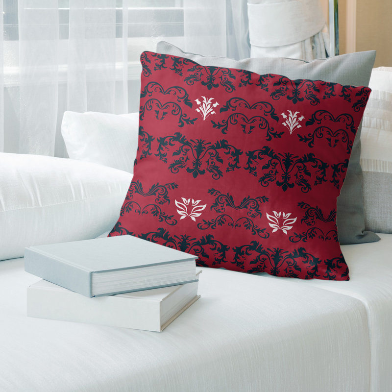 Housse de coussin Houston Football Baroque, 18" x 18", Cramoisi / noir / blanc, Polyester filé