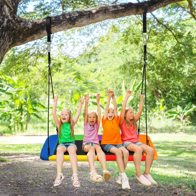 Blue Elephant Metal Standing Swing Swing Seat with Mounting Hangers and Chains, Yellow/Red/Green