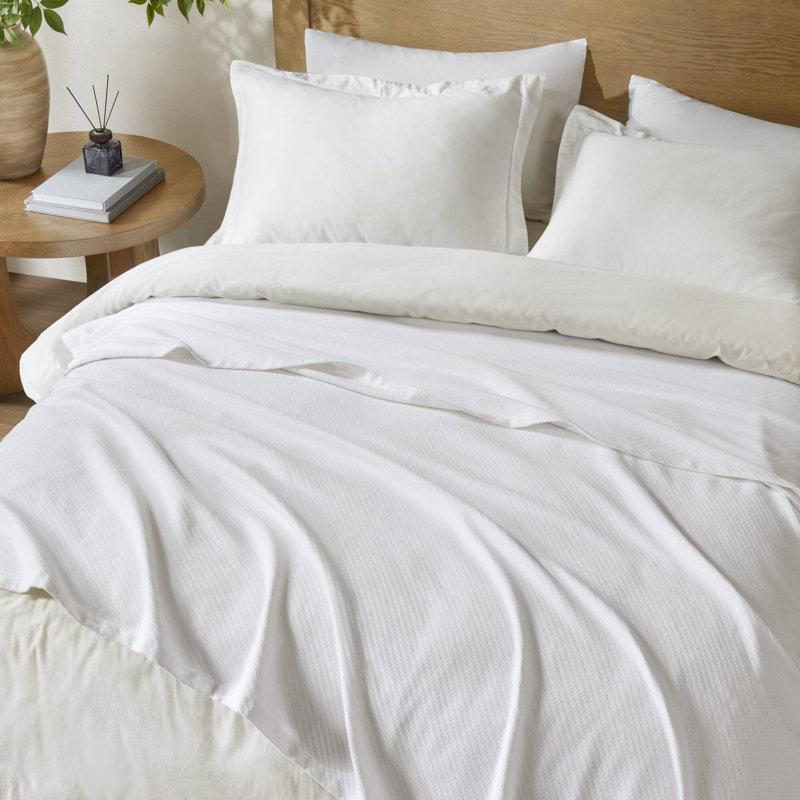 Couverture tissée en coton liquide respirant, Lit simple, Blanc