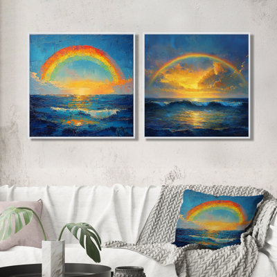 «Rainbow On The Ocean Harmony I» - décoration murale arc-en-ciel - art mural traditionnel 2 pièces