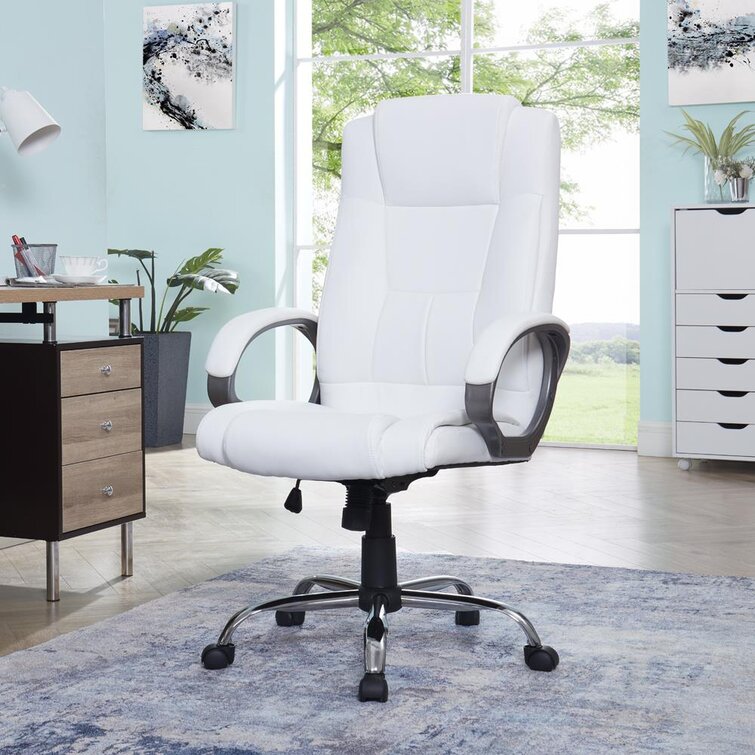 High Back Executive Premium Faux Leather Office Chair with Back Support, Armrest and Lumbar Support Inbox Zero Upholstery Color: White