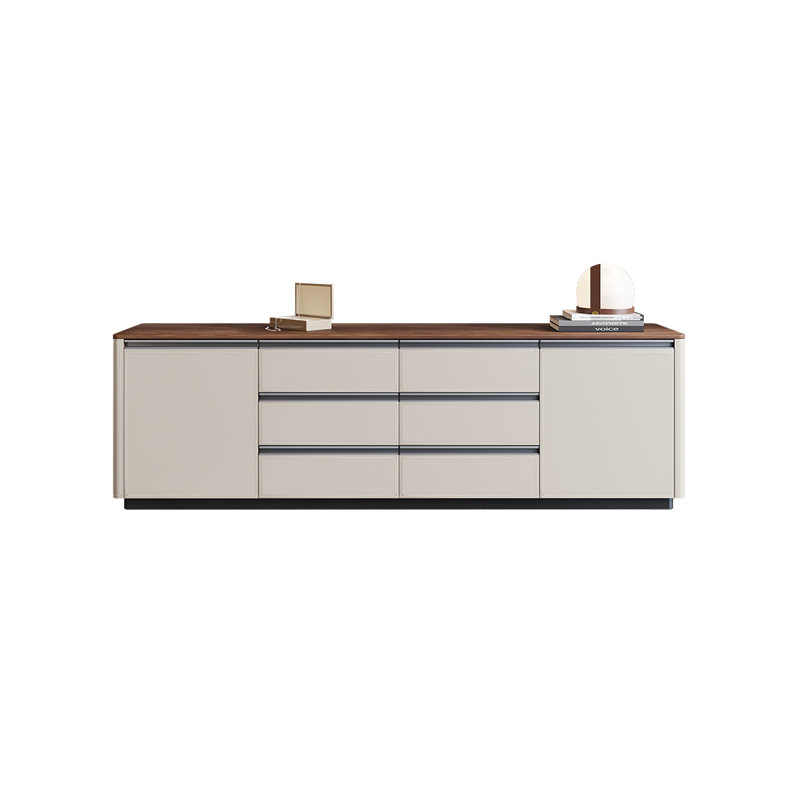 Floor standing TV stand, Beige/Dark Brown Wood, 70.87"