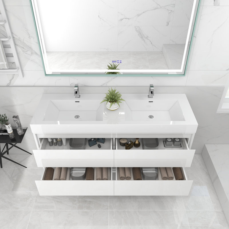 Daijiah 60'' Double Bathroom Vanity with Acrylic Top, White