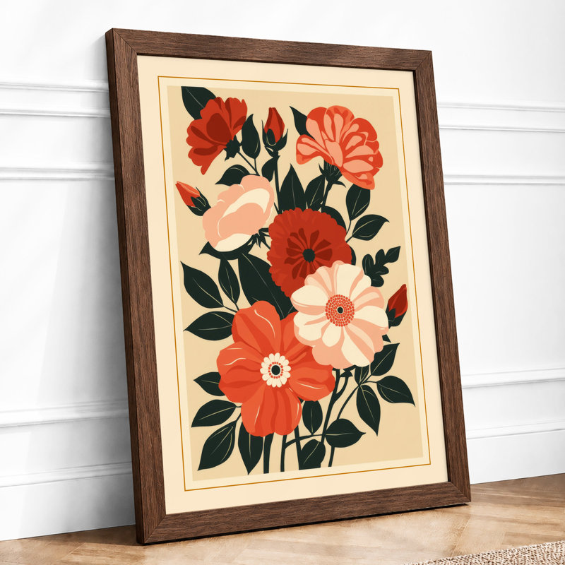 Vibrant Flower Cluster Botanical - Framed Print, A2 - 59.4 x 42.0 cm, Walnut