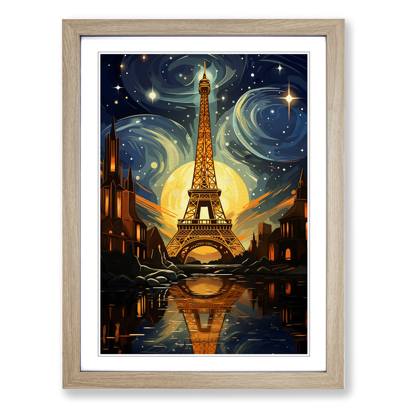 Eiffel Tower Art Deco - Framed Print, Oak, 34" H x 25" W x 2" D