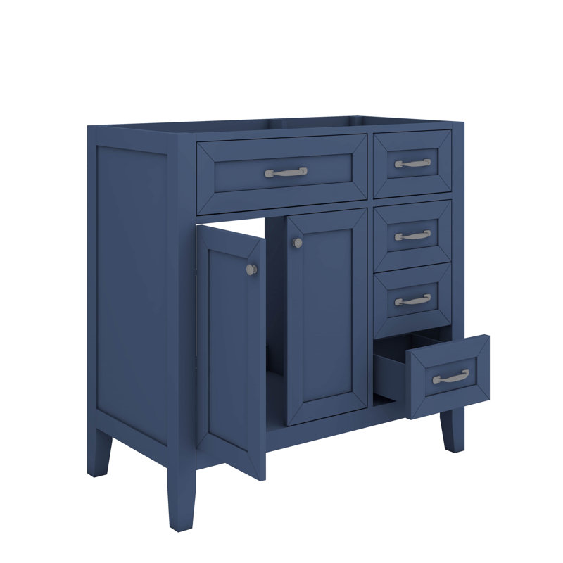 Meuble-lavabo simple 36 po avec tiroirs pratiques, Bleu, Argent argent