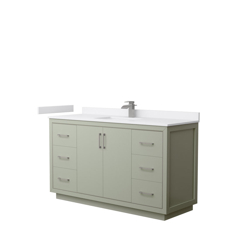 Ensemble de meuble-lavabo simple 60 po Icon, Blanc, Vert clair, Nickel brossé