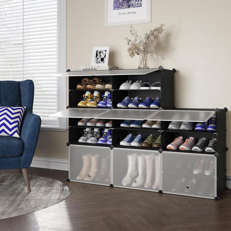 16 Pair Shoe Storage Cabinet, Black