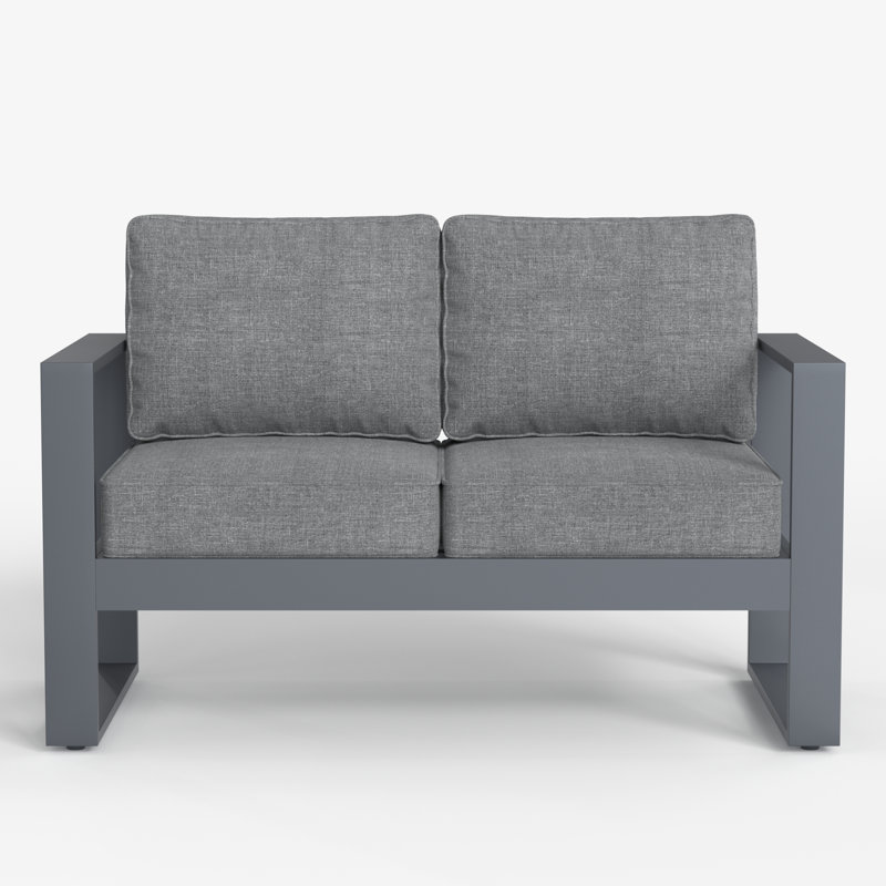 127cm Wide Metal Loveseat with Cushions, Grey Frame/Grey Cushion