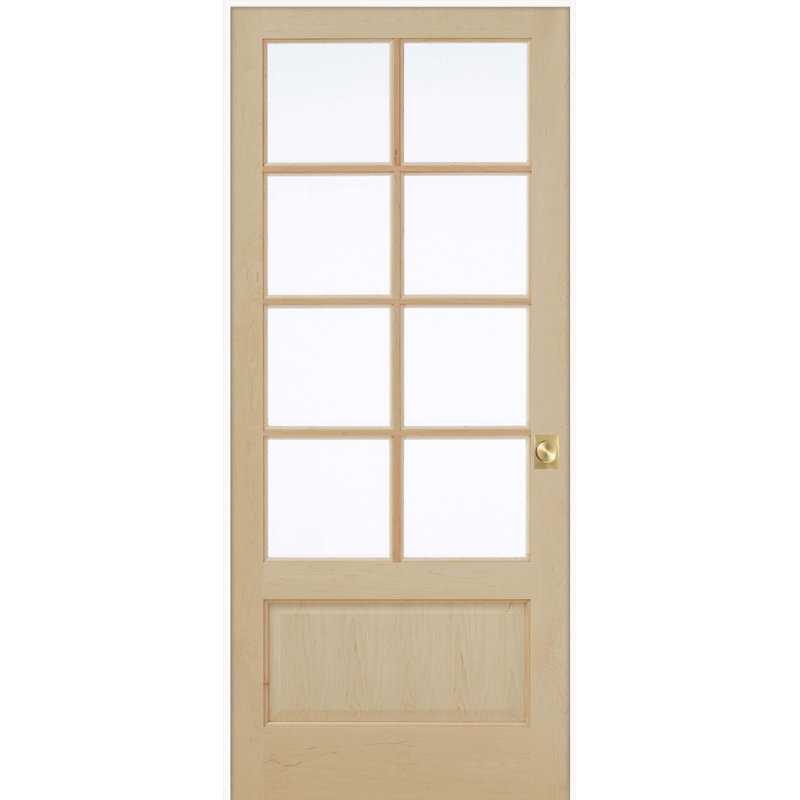 EVELIN 8-Lite Maple Wood and Clear Glass Prehung Interior Door with Handleset & Installation Kit, 32" x 80", Right