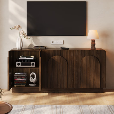 Buffet incurvé de 180 cm de large avec tablette réglable et 6 portes, meuble de rangement avec poignées de porte en forme d'éventail pour salle à manger, cuisine, salon