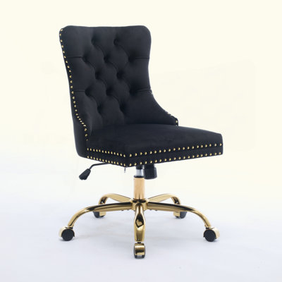 Furniture Office Chair, modern Upholstered Tufted Button Home Office Chair With Golden Metal Base, adjustable Desk Chair Swivel Office Chair by House of Hampton