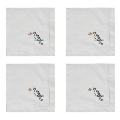  Ensemble de 4 serviettes blanches brodées