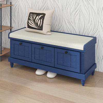 Banc de rangement moderne cannelé avec coussin et 3 tiroirs
