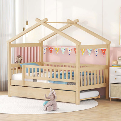 Lit en bois avec lit gigogne simple