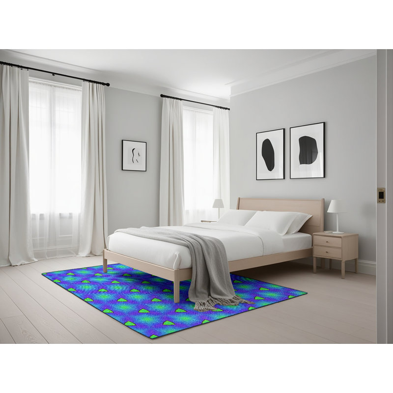 Tapis bleu/mauve à motifs Elta, Rectangle 5 pi x 7 pi