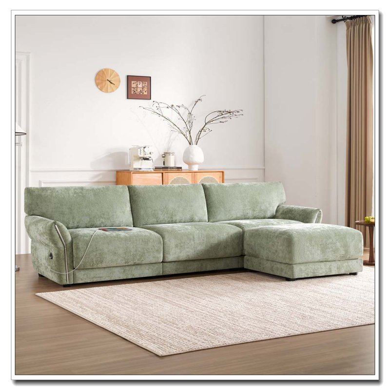 Canapé modulaire en tissu chenille de 110 po avec repose-pieds, USB et chargeur de type C, Vert