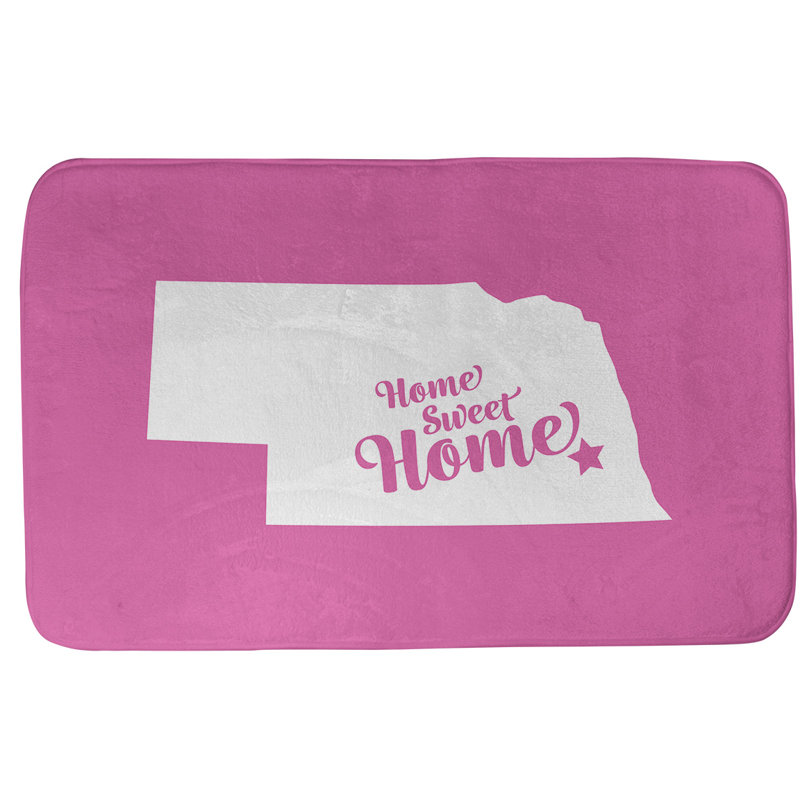 Tapis rectangulaire antidérapant pour salle de bain, L 21 po x L 34 po, Sarcelle, Home Sweet Nebraska