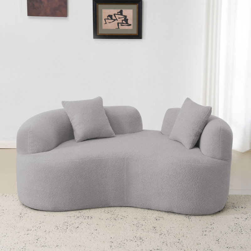 66.93 Inch Curved Loveseat Full Compression Sponge Sofa, Teddy Velvet Fabric, No-Assembly Compact Sofa for Small Spaces & Apartments, 350 lbs Capacity