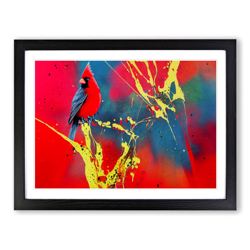 Cardinal Bird Splash - Single Picture Frame Print, Black Framed, 46cm H x 64cm W x 2cm D