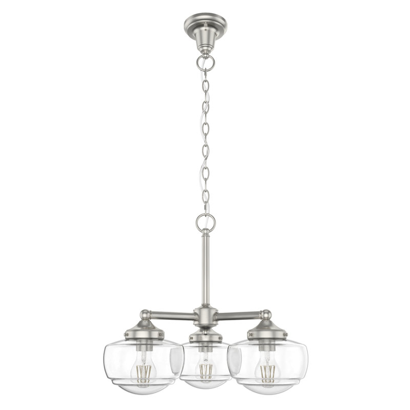 Plafonnier lustre 3 lumières Hunter Saddle Creek, Nickel brossé, Transparent