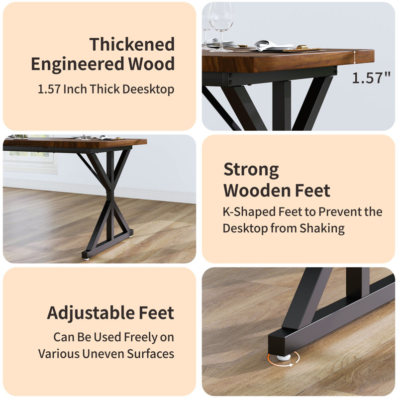 70.87" Modern Farmhouse Ironwood Dining Table (Walnut), Walnut, Black
